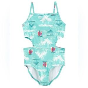 OshKosh B'gosh girls swimsuit size 5 beach print blue side cut out details NWOT